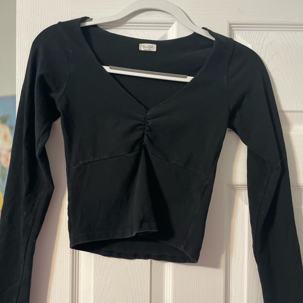 Brandy Melville Black V-Neck Long Sleeve Top